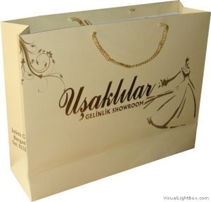 Yaldız baskılı gelinlik karton çantası