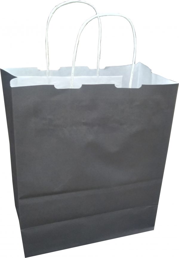 siyah renk büküm saplı beyaz kraft poşet